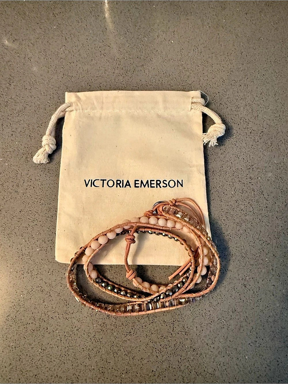 Victoria Emerson Pink and White Beaded Wrap Bracelet Brown & Pink